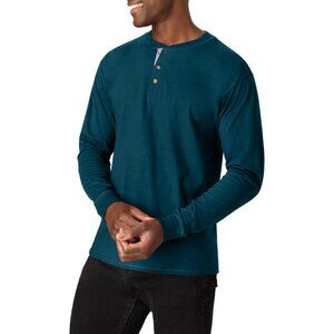 T Beefy Men Cotton Henley Long Petro Teal Sleeve Shirt Casual Classic Soft Top